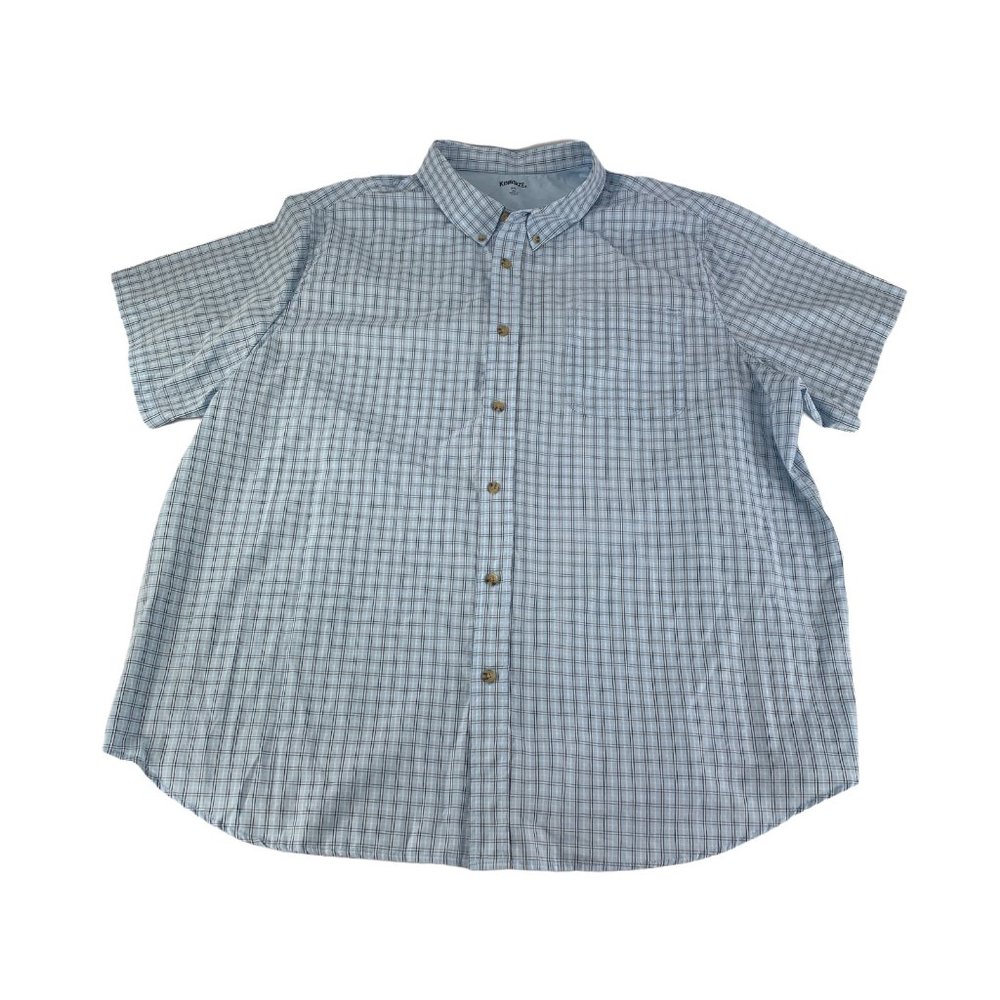 KING SIZE 3XL Blue Plaid Button Front Shirt